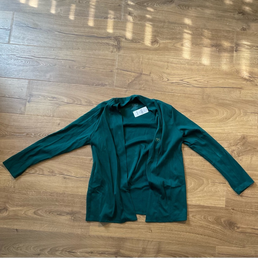 L.L. Bean Green 100% Pima Cotton Cardigan Medium Petite NWT